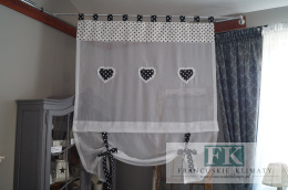 ROLETKA, EKRAN , PANEL CZERŃ-BIEL PROWANSJA , SHABBY, SZER 130 CM WYS 130 BATYST , BAWEŁNA KOLEKCJA SERCE