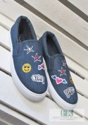 TRAMPKI SLIP ON JEANS BUŹKI NASZYWKI R. 37