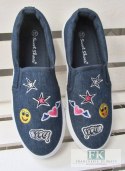 TRAMPKI SLIP ON JEANS BUŹKI NASZYWKI R. 37