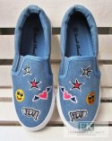 TRAMPKI SLIP ON JEANS BUŹKI NASZYWKI R. 39