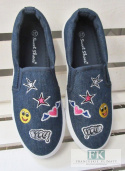 TRAMPKI SLIP ON JEANS BUŹKI NASZYWKI R. 39