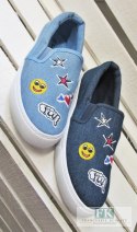 TRAMPKI SLIP ON JEANS BUŹKI NASZYWKI R. 39