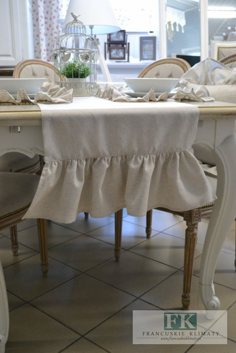 PRZEPIĘKNY BIEŻNIK FALBANY 45 x 170 STYL FRANCUSKI VINTAGE PROWENSALSKI PRZEPIĘKNY BIEŻNIK FALBANY 45 x 170 STYL FRANCUSKI VINTAGE PROWENSALSKI