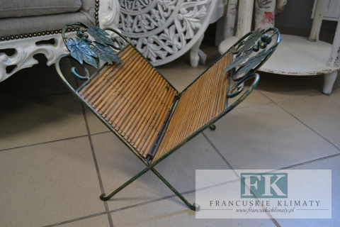 GAZETNIK METAL KUTY RATTAN VINATGE RETRO