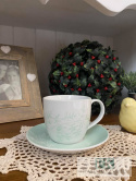 PORCELANOWA FILIŻANKA BIEL-MIĘTA POJ. 250 ML ZE SPODKIEM LISTKI PORCELANOWA FILIŻANKA BIEL-MIĘTA POJ. 250 ML ZE SPODKIEM LISTKI