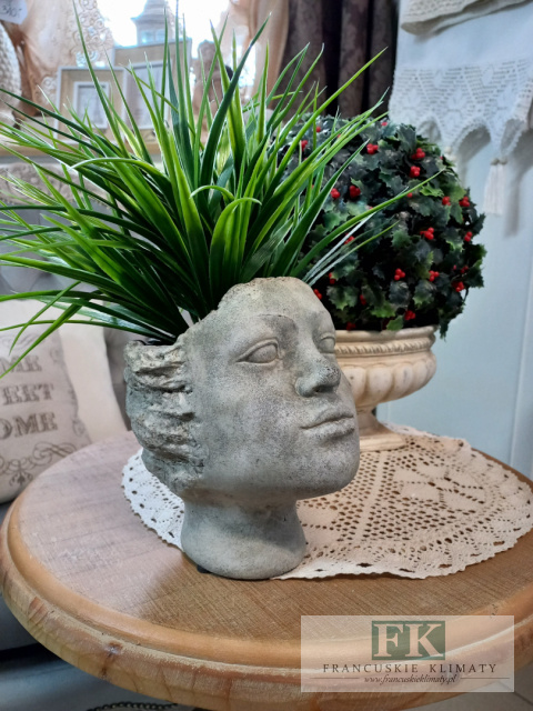 OSŁONKA GŁOWA WAZON DONICA WYS. 19 CM SIWA CERAMICZNO-BETONOWA