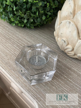 ŚWIECZNIK SZKLANY 6 KĄTNY NA TEALIGHT