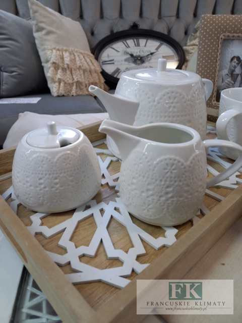 KOLEKCJA KORONKA KlPL. CUKIERNICA + MLECZNIK styl francuski, shabby, vintage