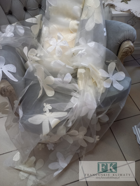 TKANINA MATERIAŁ ORGANZA KWIATY SZER 280 BIEL - ECRU - KREM TKANINA MATERIAŁ ORGANZA KWIATY SZER 280 BIEL - ECRU - KREM