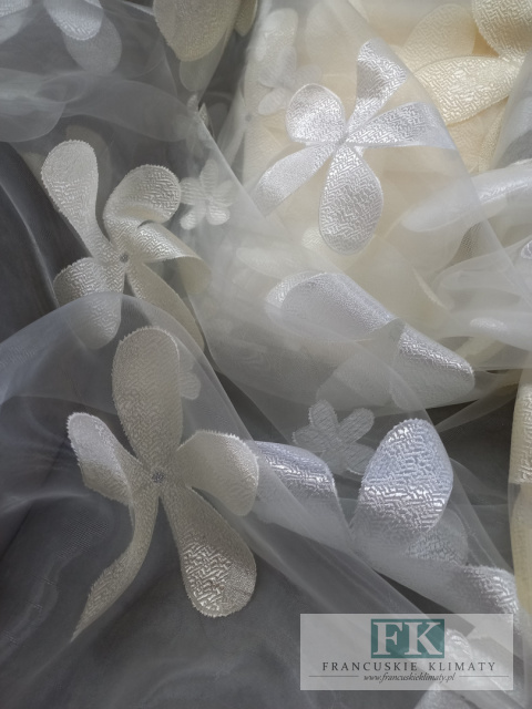 TKANINA MATERIAŁ ORGANZA KWIATY SZER 280 BIEL - ECRU - KREM TKANINA MATERIAŁ ORGANZA KWIATY SZER 280 BIEL - ECRU - KREM