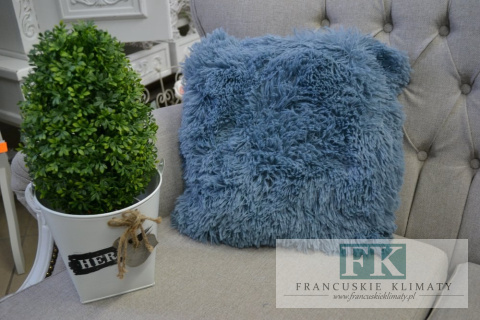 POSZEWKA DEKORACYJNA FUTRZAK SZARY DENIM 40X40 SHABBY , PROWANSJA , VINTAGE