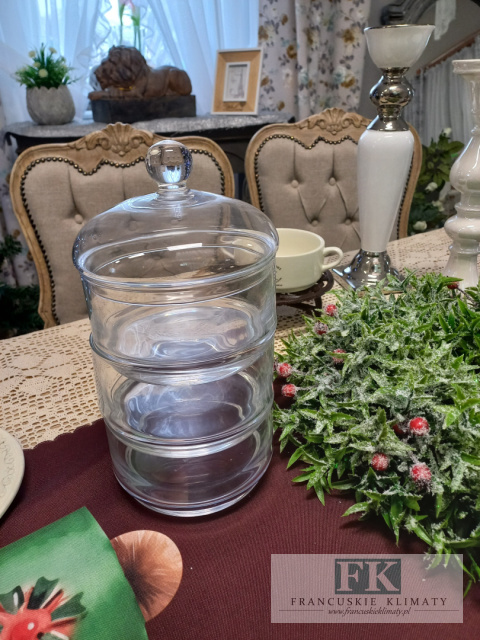 SZKLANA BOMBONIERA TRZY POZIOMOWA 30 CM NA SŁODYCZE , CIASTECZKA ,BIBELOTY SZKLANA BOMBONIERA TRZY POZIOMOWA 30 CM NA SŁODYCZE , CIASTECZKA ,BIBELOTY