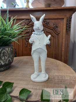 FIGURA KRÓLIK ZAJĄC KELNER Z MENU 24 CM, SHABBY